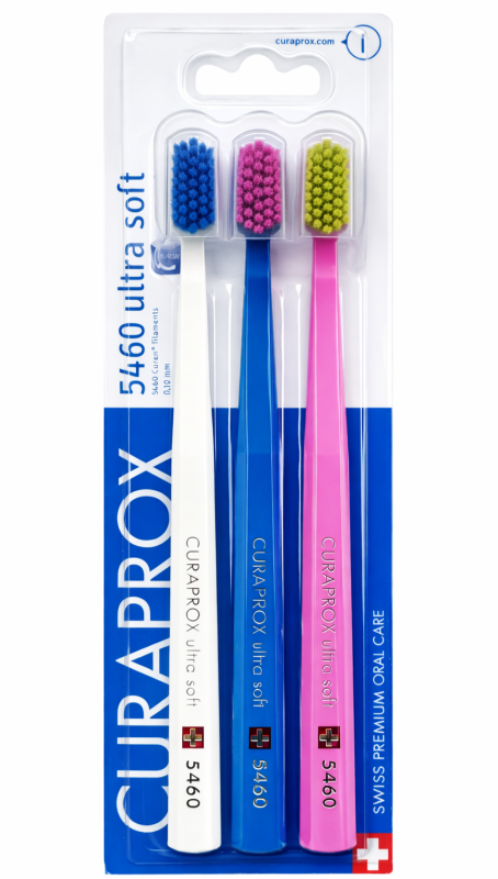 Curaprox Ultra Soft зубні щітки (3 шт) кольори: білий / синій / рожевий
