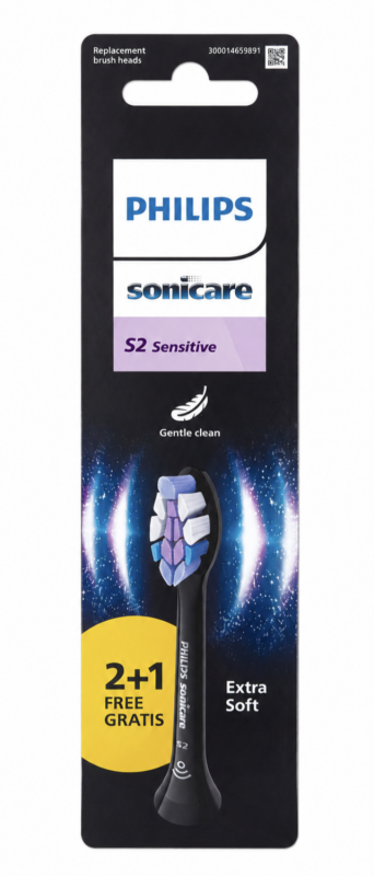 Philips Sonicare S2 Sensitive (3 шт) Чорні Насадки для електричної щітки