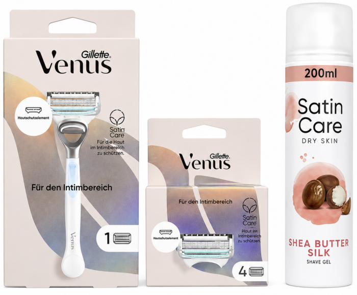 Venus Satin Care Bikini Станок 1 картридж+Venus Satin Care Bikini (4шт)+Satin Care Shea Butter Гель для гоління 200мл