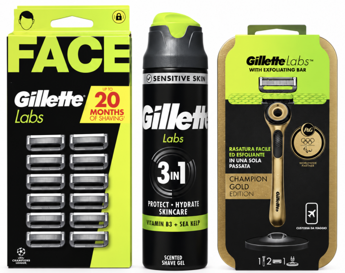 Gillette Labs Gold Станок 2 картриджі+Футляр+Labs (10 шт) Box змінні картриджі+Labs Sensitive skin 3в1 Гель для гоління 198мл🎁 Брендована косметичка Gillette