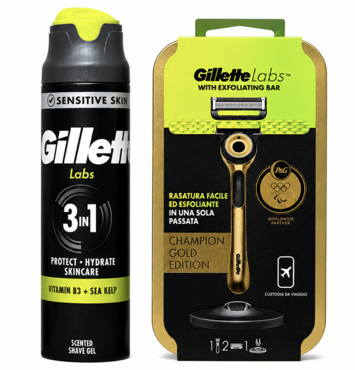 Gillette Labs Gold Станок 2 картриджі+Футляр+Labs Sensitive skin 3в1 Гель для гоління 198мл 🎁 Брендована косметичка Gillette