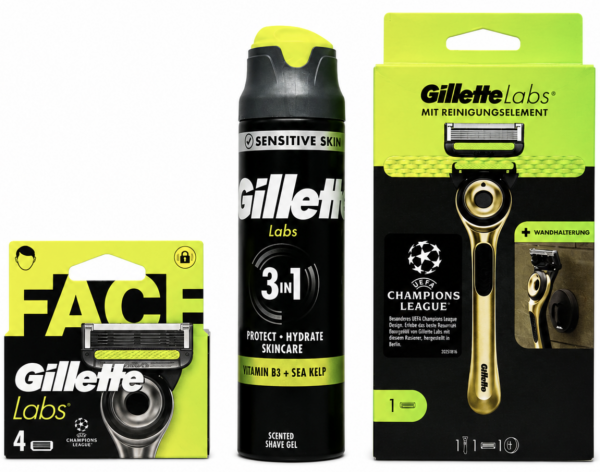 Gillette Labs Gold Edition Станок 1 картридж+Тримач+Labs Face (4 шт) змінні картриджі+Gillette Labs Sensitive skin 3в1 Гель для гоління 198мл 🎁 Брендована косметичка Gillette