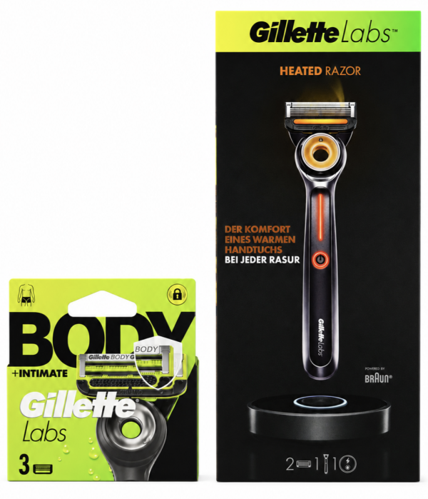 Gillette Hot Labs Станок 2 змінних картриджі+система підігріву+ Gillette Labs Body (3 шт) змінні картриджі 🎁 Брендована косметичка Gillette