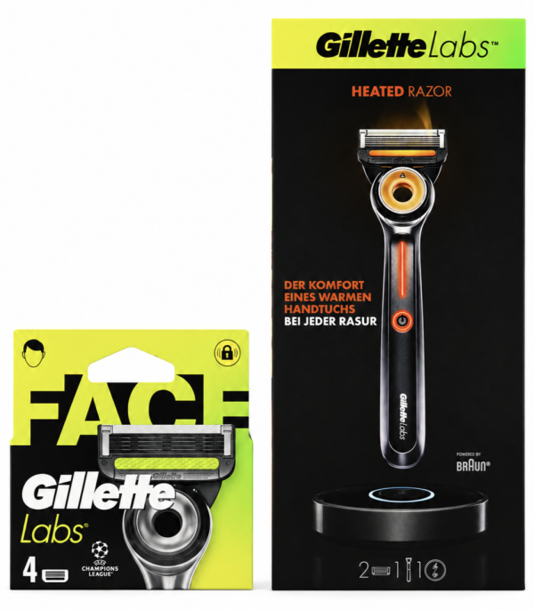 Gillette Hot Labs Станок 2 змінних картриджі+система підігріву+ Gillette Labs Face (4 шт) змінні картриджі  🎁 Брендована косметичка Gillette