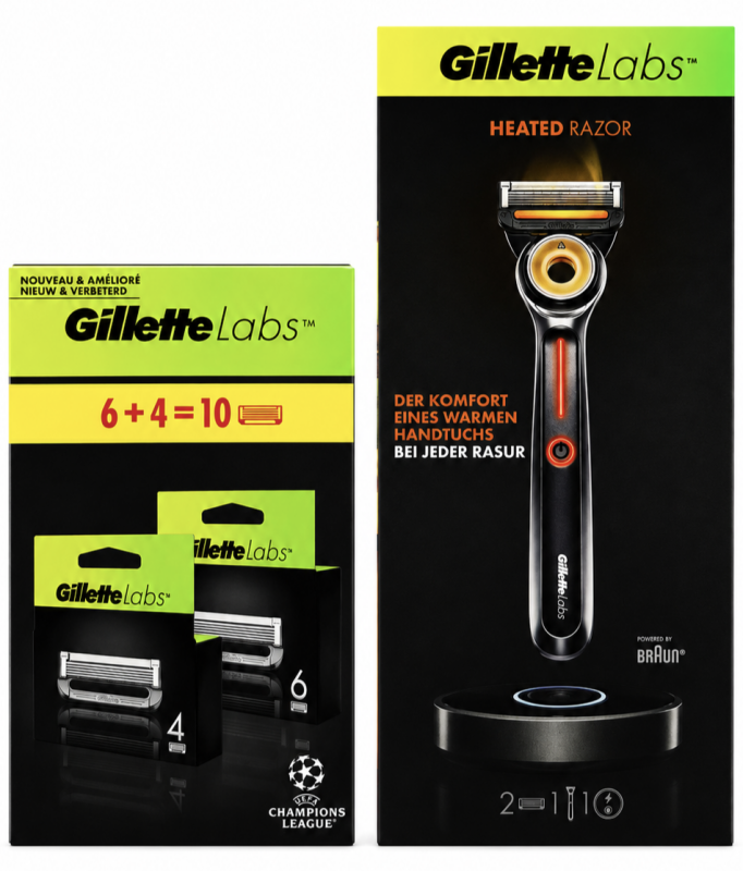 Gillette Hot Labs Станок 2 змінних картриджі+система підігріву+ Gillette Labs (10 шт) Box змінні картриджі 🎁 Брендована косметичка Gillette