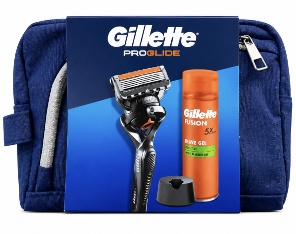 Gillette Proglide Набір Станок 1+підставка+Fusion Sensitive Гель для гоління+Брендована косметичка