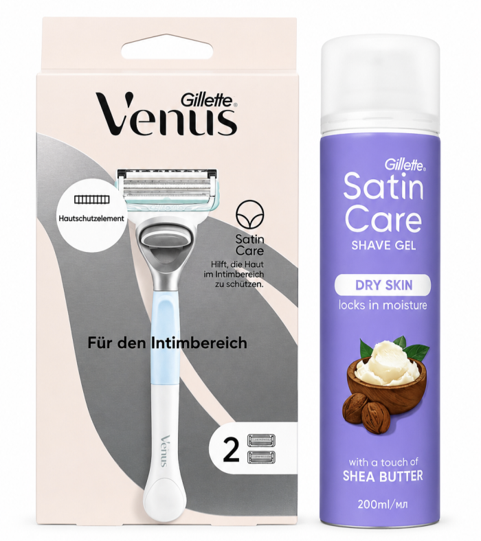 Venus Satin Care Bikini Станок 2 картриджі+Satin Care Shea Butter Гель для гоління 200мл New