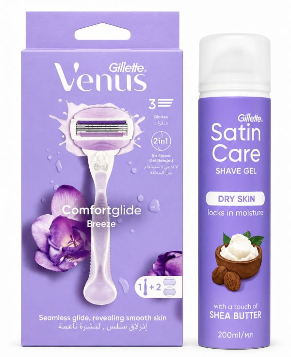 Venus Breeze 2 картриджі+Satin Care Shea Butter Гель для гоління 200 мл New