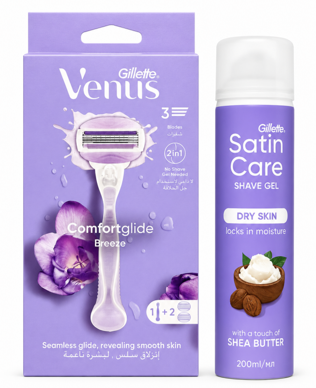 Venus Breeze 2 картриджі+Satin Care Shea Butter Гель для гоління 200 мл New