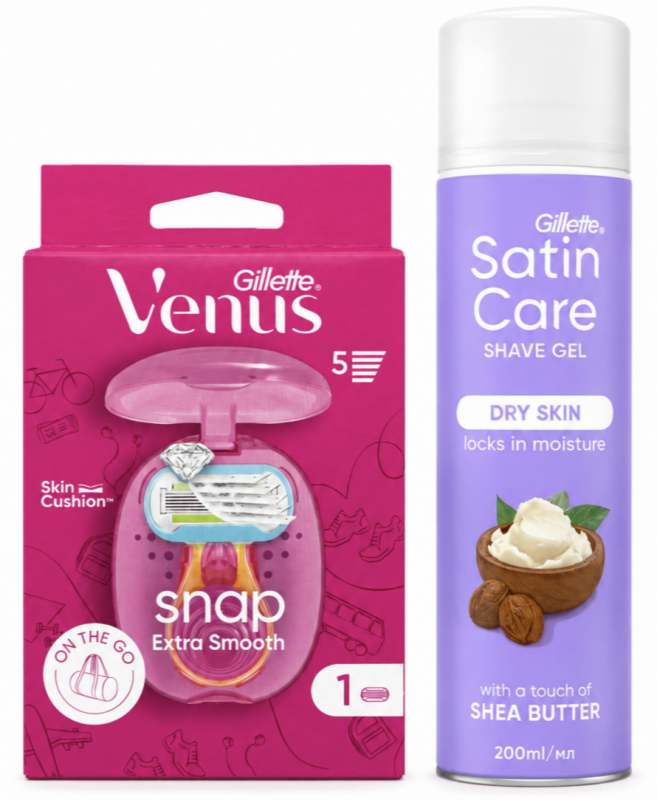 Venus Snap Станок 1 картридж+дорожній футляр+Satin Care Shea Butter 200мл New