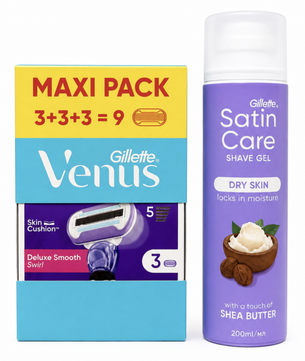 Venus Swirl (9 шт) Box змінні картриджі+Satin Care Shea Butter Гель для гоління 200мл New