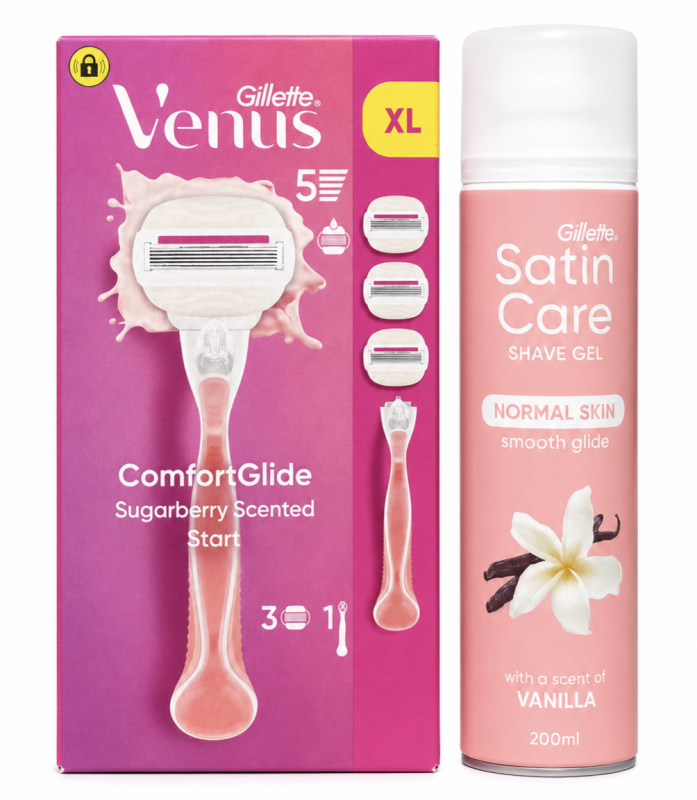 Venus Sugarberry Start Станок 3 картриджі+Satin Care Vanilla Гель для гоління 200мл New