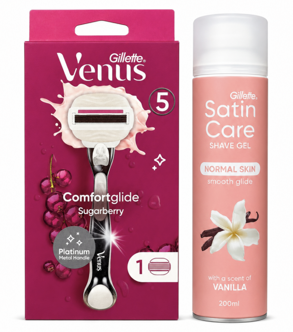 Venus Sugarberry Станок 1 картридж+Satin Care Vanilla Гель для гоління 200мл New