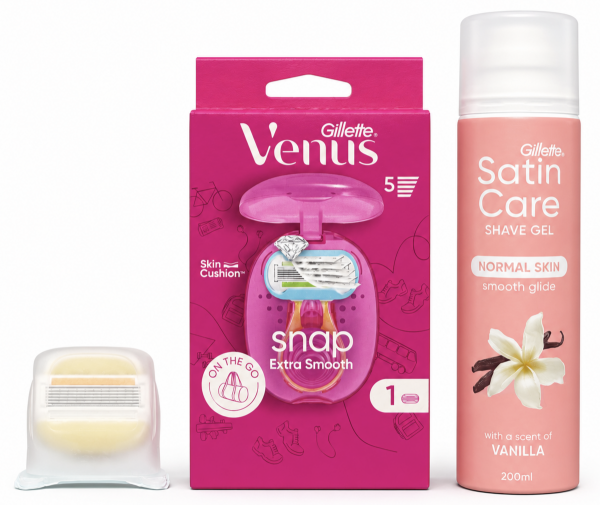 Venus Snap Станок 1 картридж+дорожній футляр+Venus Olay Vanilla (1шт)+Satin Care Vanilla 200мл New