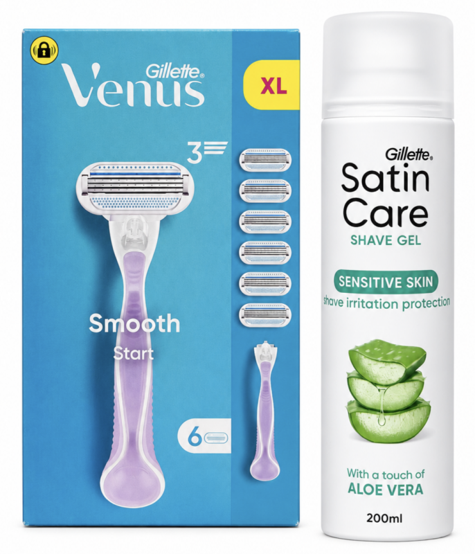 Venus 3 Smooth Станок 6 картриджів+Satin Care Aloe Гель для гоління 200мл New