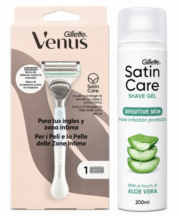 Venus Satin Care Bikini Станок 1 картридж+Satin Care Aloe Гель для гоління 200мл New