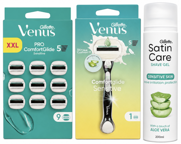Venus Olay Aloe Станок 1 картридж+Olay Aloe (9шт) Box змінні картриджі+Satin Care Aloe Гель для гоління 200мл New