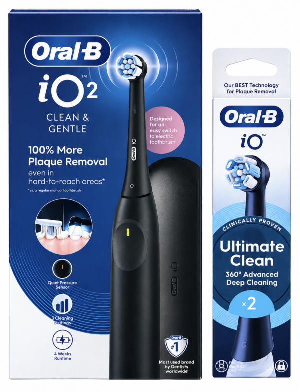 Oral-B IO Series 2 Clean & Gentle Електрична зубна щітка+футляр+Ultimate Clean Чорні (2шт) змінні насадки