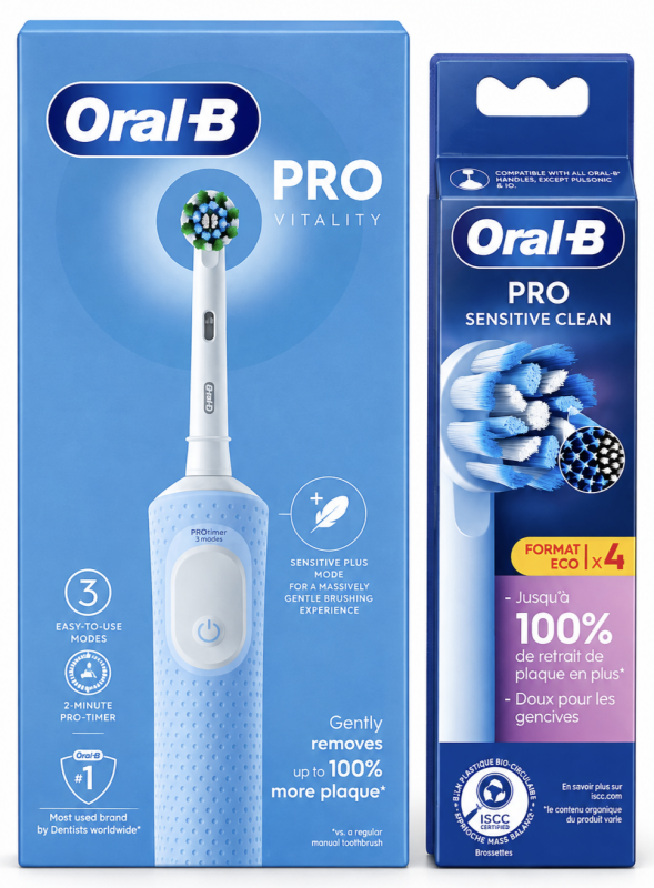 Oral-B PRO Vitality Blue Електрична зубна щітка New+Oral-B PRO Sensitive (4шт) змінні насадки