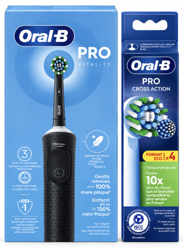 Oral-B PRO Vitality Black Електрична зубна щітка New+Oral-B PRO Cross Білі (4шт) змінні насадки