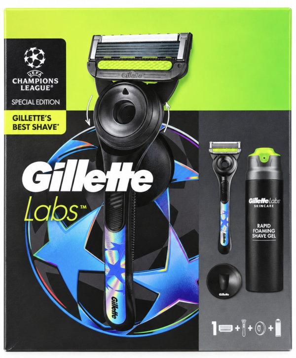 Gillette Labs Набір Champion League (Станок Labs 1 картридж+тримач+Gillette Labs Гель для гоління 198мл)