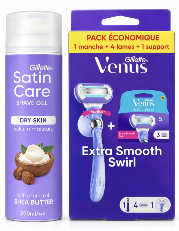 Venus Swirl Станок 4 картриджі+ Satin Care Shea butter Гель для гоління 200мл